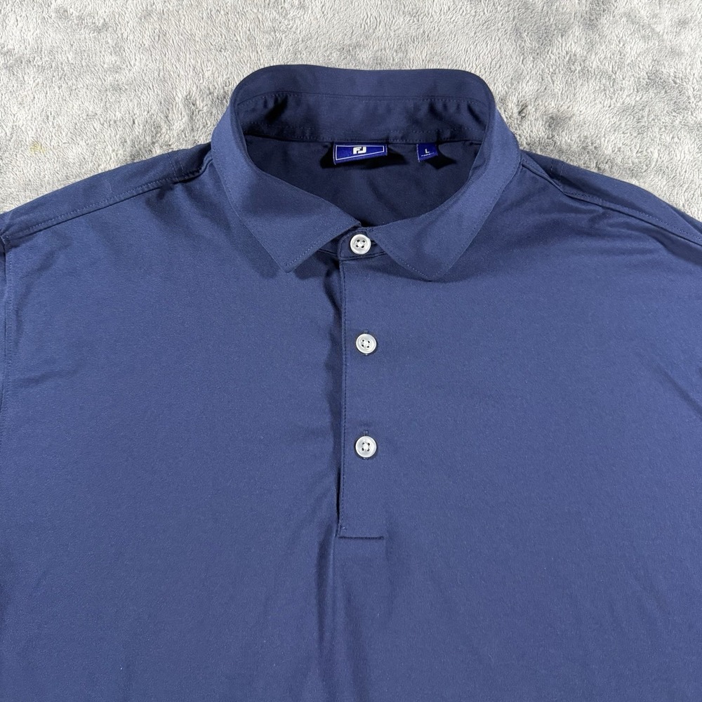 Footjoy Prodry Performance Solid Lisle SS Polo Golf Shirt Navy Blue Wicking